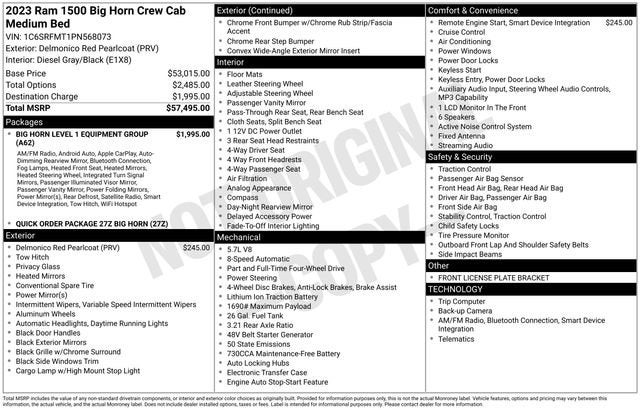 2023 RAM 1500 Big Horn Crew Cab 4x4 6'4" Box