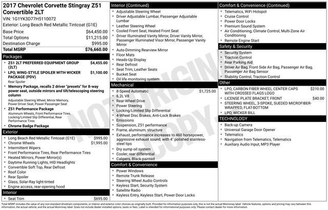 2017 Chevrolet Corvette Stingray Z51 2LT
