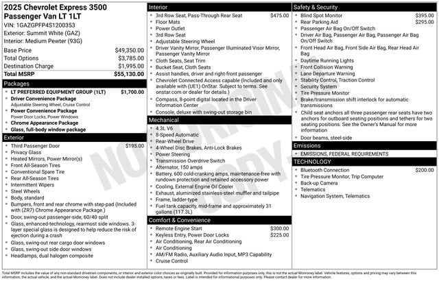 2025 Chevrolet Express Passenger 3500 1LT