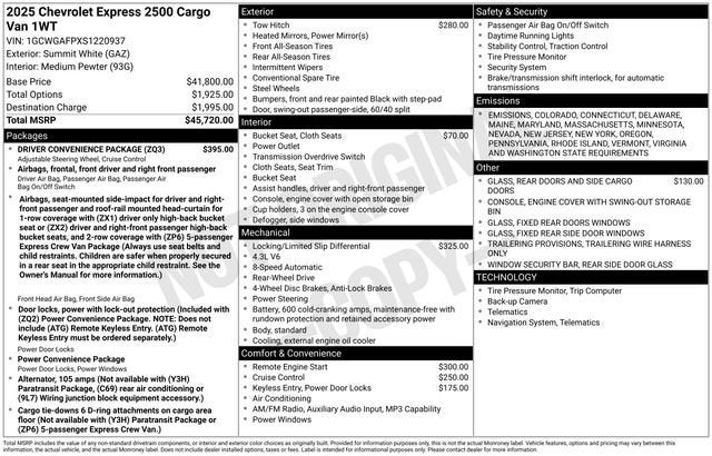 2025 Chevrolet Express Cargo 2500 WT